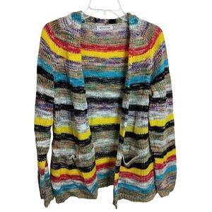4489) Mislook Multicolor Long Stripe Open Front Boho Chic Cardigan XL